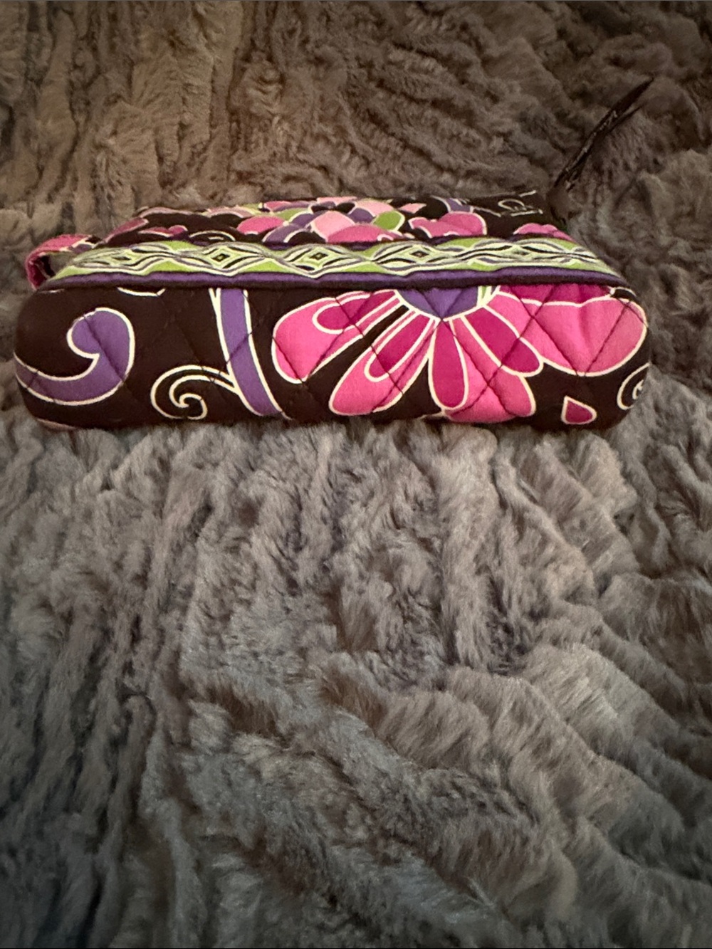 Vera Bradley Quilted Floral Cosmetic Wristlet in Black, Pink, Purple & Green - Picture 4 of 7